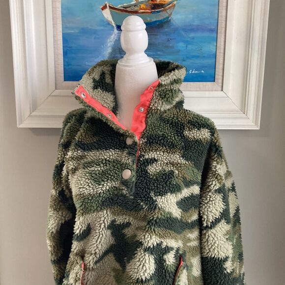 Jcrew Vintage Camo Sherpa Snap Pullover Button Fleece Jacket xs - Picture 5 of 13